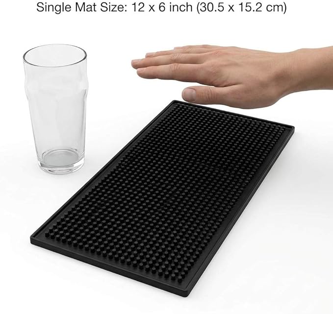 QWORK 12"x6" Black Rubber Bar Mat – 6 Pack Non-Slip Drainage Pad