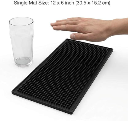 QWORK 12"x6" Black Rubber Bar Mat – 6 Pack Non-Slip Drainage Pad