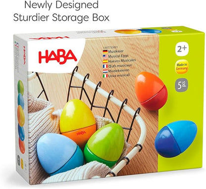 HABA Fun with Sounds Wooden Eggs - 5 Acoustic Sounds, Made in Germany, Kids Musical Instruments, Toddler Sensory Toys Montessori Toys for 2 yrs+