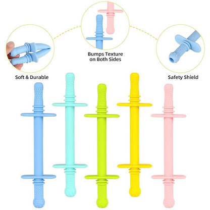 Fu Store Hollow Teether Tube Chew Straw Toy for Infant Toddlers Silicone Tubes Teething Toys for Babies 3-12 Months BPA Free/Freezable/Dishwasher and Refrigerator Safe (5 Pack)