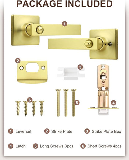 Mengico 2 Pack Gold Privacy Lever Door Handle Interior