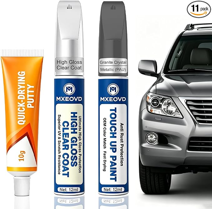 Granite Crystal Metallic PAU Touch Up Paint Compatible with Jeep, All in One Car Scratch Repair Kit with Primer Putty & Clear Coat, Complete Sanding Tools Set for Scratches Chips Nicks