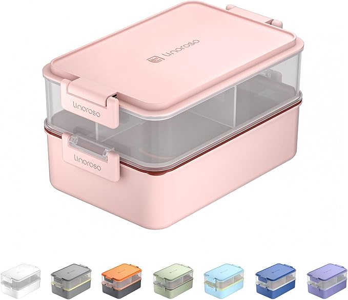 linoroso Stackable Bento Box Adult Lunch Box | Meet All You On-the-Go Needs for Food, Salad and Snack Box, Premium Bento Lunch Box for Adults Include Utensil Set, Dressing Containers - Frozen Berry
