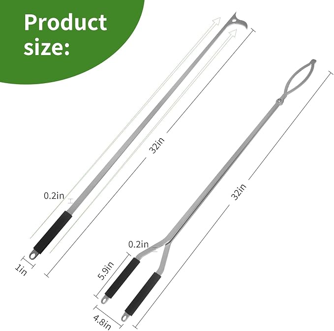 32" Fire Tongs Fire Pit Tongs Set, Stainless Steel Fireplace Tongs Log Grabber Suitable for Outdoor Fireset Fire Pit Bonfire Camp Fire Backyard Deck Indoor Fireplace Tools