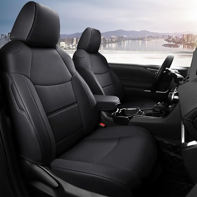 Custom Fit RAV4 Car Seat Covers for Select Toyota RAV4 2019 2020 2021 2022 2023 2024 2025 LE,XLE,XLE Premium,Limited - Full Set,Leather(Black)