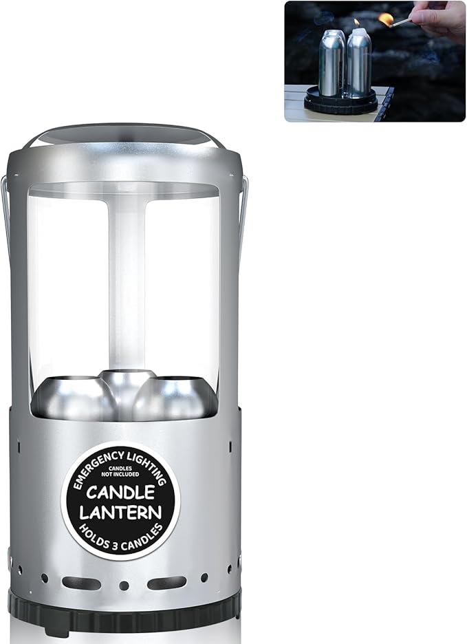 Candle Lantern, Camping Gear for Campers and Emergency Use, Without Candles (Silver)