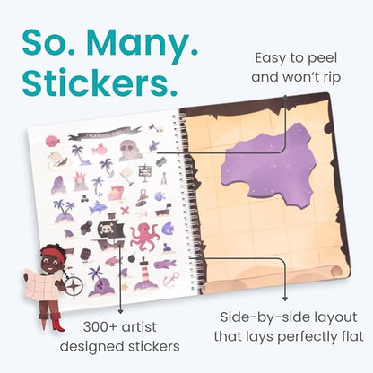 Cupkin Pirate Sticker Book Activity for Kids, Toddler Airplane Travel Essentials, 300+ Pirate Stickers for Kids + 8 Scenes + 8 Coloring Book Pages, Gift for Boys and Girls, Small Sticker Book