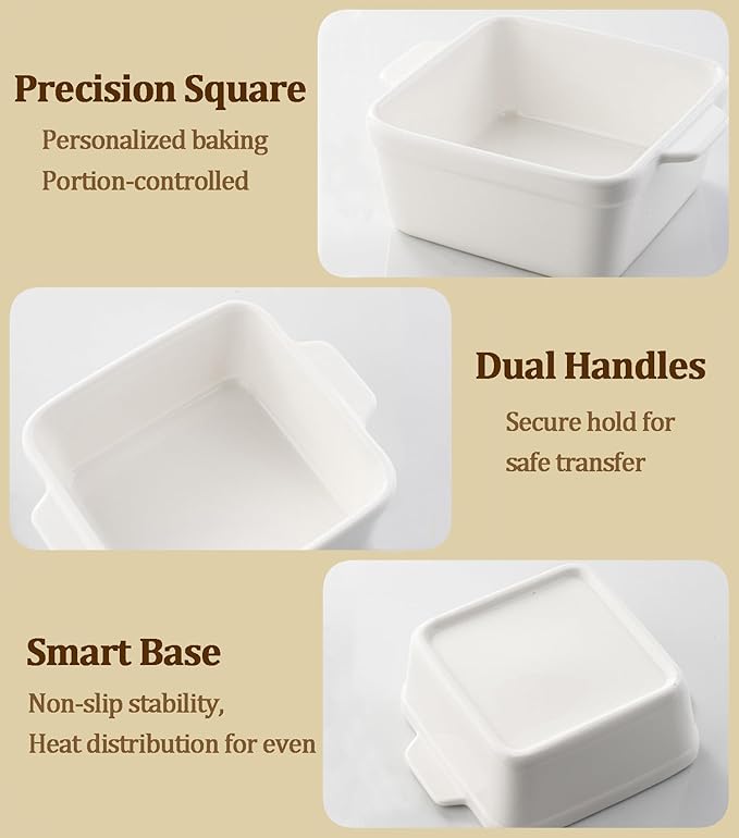 5x5 Small Baking Dish for Oven, 28 Oz Individual Ceramic Casserole Dish