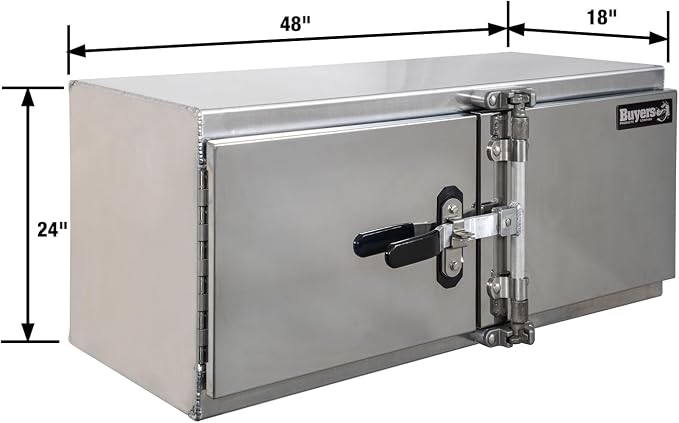 Buyers Products 1762624, 18x24x48 Smooth Aluminum Underbody Truck Tool Box with Double Barn Door, Cam‑Lock Hardware, Rain Gutter Seal, Universal Mount Storage for Flatbed and Trailer Use