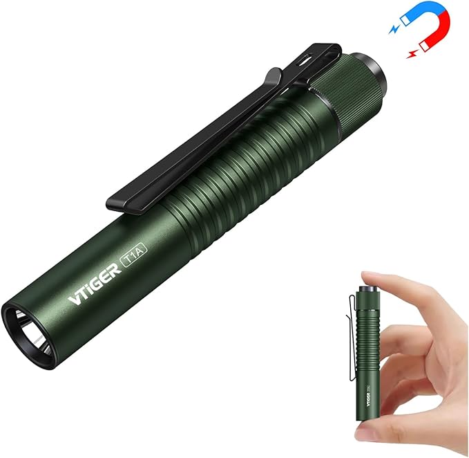 VTIGER T1A Mini Pocket EDC Flashlight with Clip,1300 Lumen Compact AA Rechargeable LED Little Flashlights, Super Bright Tail Switch Small Flash Light with Magnet for Camping,Hiking,Outdoor,Emergency
