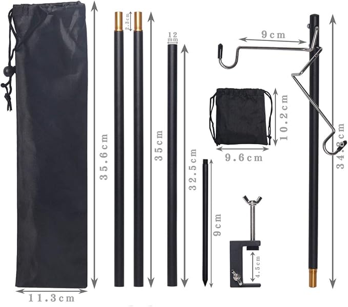HIKEMAN Folding Lantern Stand Pole Portable Lamp Stand Hook Collapasible Light Stand Holder for Camping Fishing Picnic BBQ Outdoor Activities (Black)