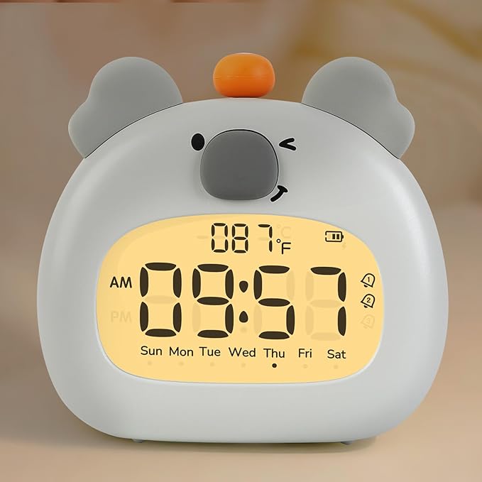 Koala Alarm Clock with Night Light for Kids – Cute Digital Sleep Trainer with LED Display, 3 Alarms, Countdown Timer, Adjustable Brightness – Rechargeable Bedside Clock for Boys and Girls