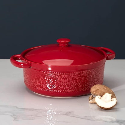 FUN ELEMENTS Casserole Dish, 2 Quart Lace Emboss Casserole Dish