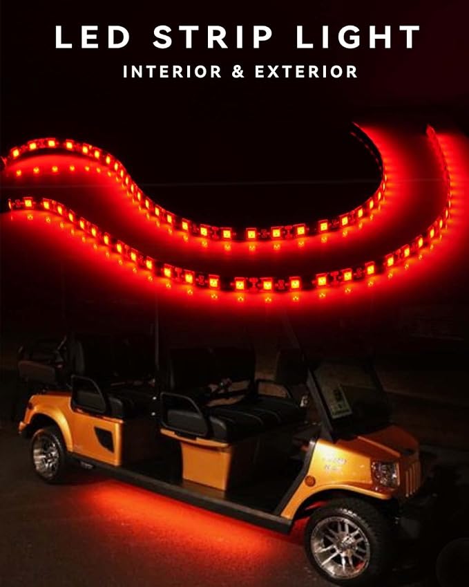 Red Led Strip Lights 24" Connectable 12V Led Light Strip for Cars Golf Cart Boat Marine Motorcycle Interior & Exterior Waterproof Car Light Strip, 4Pack