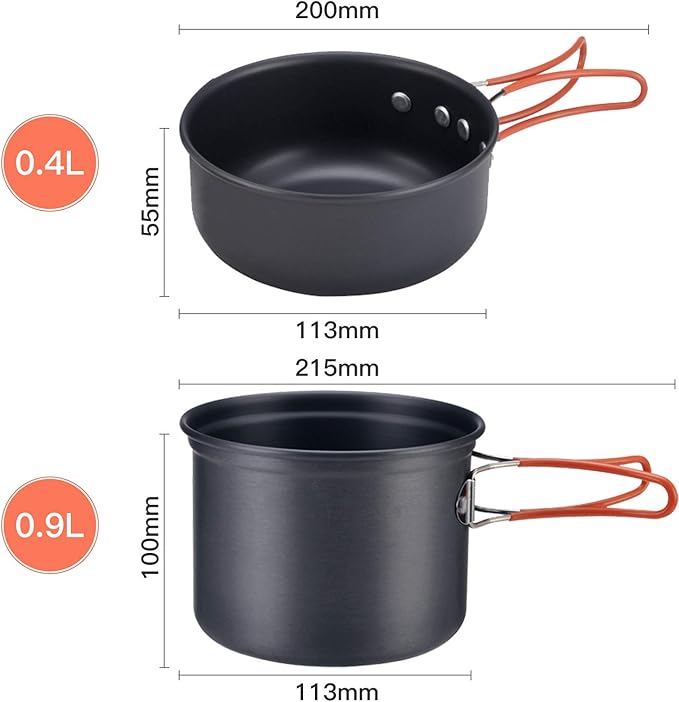 Bulin 24/13/11/8/4 PCS Camping Cookware Mess Kit Lightweight Backpacking Cooking Set Outdoor Cook Gear for Family Hiking, Picnic(Kettle, Pot, Frying Pan, Bowls, Plates, Spoon)