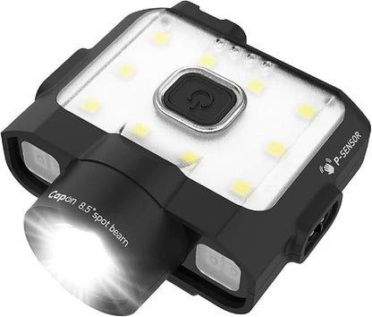 Claymore Capon 120D (Black) - Rechargeable Cap Light with Motion Sensor, Multi-Purpose Clip-On, Focus Mode for Enhanced Light Distance. 3 Lighting Modes, 380 Lumens, Dust and Waterproof.