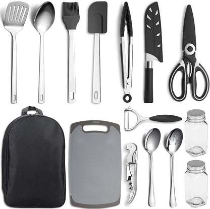 Kyraton Camping Cooking Set 15 Pack, Camping Cookware, Camping Supplies, Portable Camping Kitchen Utensil Set, Ldeal for Backpacking, Barbecuing, Camping and Hiking Trips.
