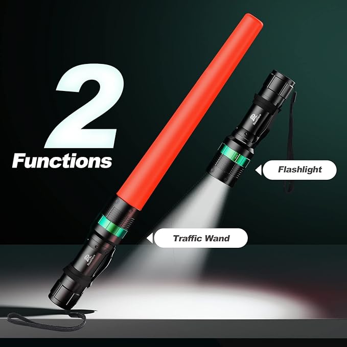 RoadHero 2 Pack Traffic Wand, 16 Inch Flashlight Led Traffic Control Baton, Small Orange Safety Wands, Air Marshaling Wand with 5 Flashing Modes, Night Signal Light for Airport, Parking Directing