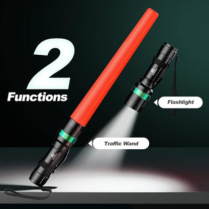 RoadHero 4 Pack Traffic Wand, 16 Inch Flashlight Led Traffic Control Baton, Small Orange Safety Wands, Air Marshaling Wand with 5 Flashing Modes, Night Signal Light for Airport, Parking Directing