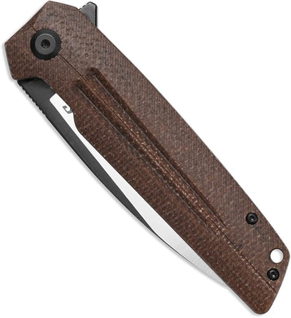 Sitivien ST152 Folding Knife,K110(D2) Steel Blade with Micarta Handle EDC Tool Knife for Outdoor Camping,Hiking,Fishing(Brown)