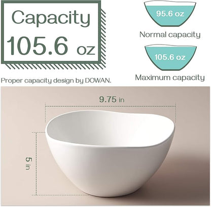 DOWAN Large Mixing Bowls, Ceramic Serving Bowls, 3.2 Quart Deep Salad Bowls, 105 Oz White Fruit Bowls for Modern Home, Set of 2