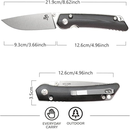Sitivien ST128 Folding Knife,D2 Blade G10 Handle Safety Liner Lock EDC Tool Knife for Outdoor Hiking Camping-Black