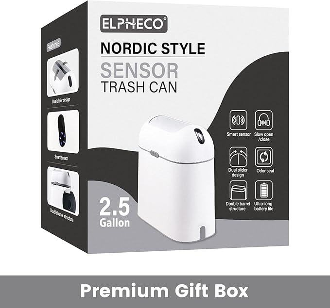 ELPHECO Bathroom Trash Can, 2.5 Gallon Motion Sensor Waterproof Trash Bin