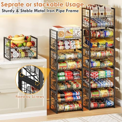 X-cosrack 2 Packs Stackable Can Rack Organizer for Pantry, 2-Tier Sturdy Adjustable Pantry Can Storage Organizer for Canned Food Can Goods, Kitchen Can Dispenser Holder for Soda Drinks Snack, Black