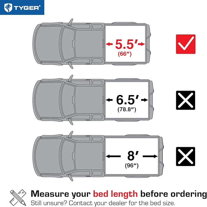 Tyger Auto T2 Low Profile Soft Roll-up Truck Bed Tonneau Cover Compatible with 2015-2026 Ford F-150 | Fleetside 5.5' (67") Bed | TG-BC2F6229