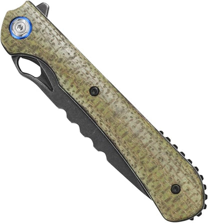 Sitivien ST145 Folding Pocket Knife,Black Stonewashed 14C28N Steel Blade,Micarta Handle EDC Tool Knife for Outdoor Survival,Camping,Hiking,Hunting(Green) …
