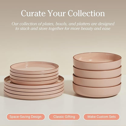 Our Place Dinner Bowls - Set of Four 8.5" Handcrafted Ceramic Pasta Bowls | Deep Plate Bowl Hybrid for Salads, Rice & More | Chip-Resistant, Restaurant-Grade, Stackable, Modular Design | Char