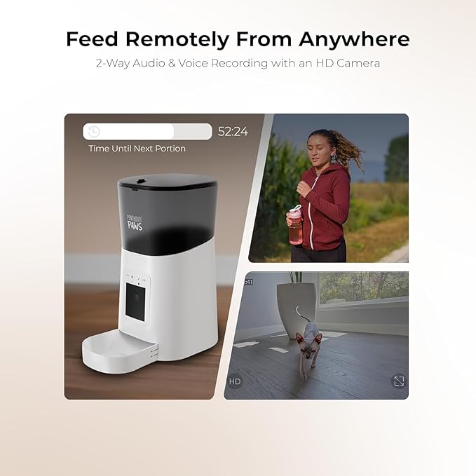 Penthouse Paws Smart HD Automatic Pet Feeder, 6L Dry Food Capacity, 1080p Camera