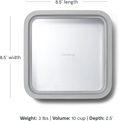 Caraway 2pc Glass Food Storage Set - 10 Cup Food Containers (2) - Ceramic Coated - Non Toxic, Non Stick Lunch Box with Lids. Dishwasher, Oven, & Microwave Safe - Gray