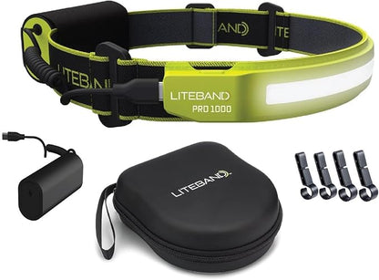 OPTIMAL VENTURES Liteband PRO Series Wide-Beam Adjustable Personal Headlamp, 210° Illumination, Battery-Powered, Fits Hard Hats and Helmets (High Visibility Yellow, 1000 Lumen Bundles)