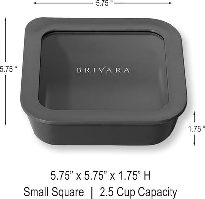 Ceramic Coated Glass Food Storage Container | No PTFE, PFOA, PFAS, and BPA | Reusable Non Toxic Meal Prep Container with Glass Lid | Easy To Store | 2.5 Cup Square [Onyx]
