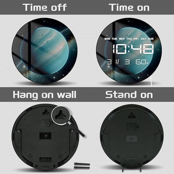 Timethink 12'' Planet Uranus Digital Wall Clock Large Display, Space Solar
