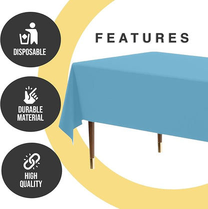 Exquisite 66% Thicker Premium Plastic Table Cloth Rectangle Table Cover 0.5 Mil 12 Pack Sky Blue Table Cloth 54 Inch x 108 Inch Disposable Tablecloth Won't Tear Easily Like Cheap Thin Brands