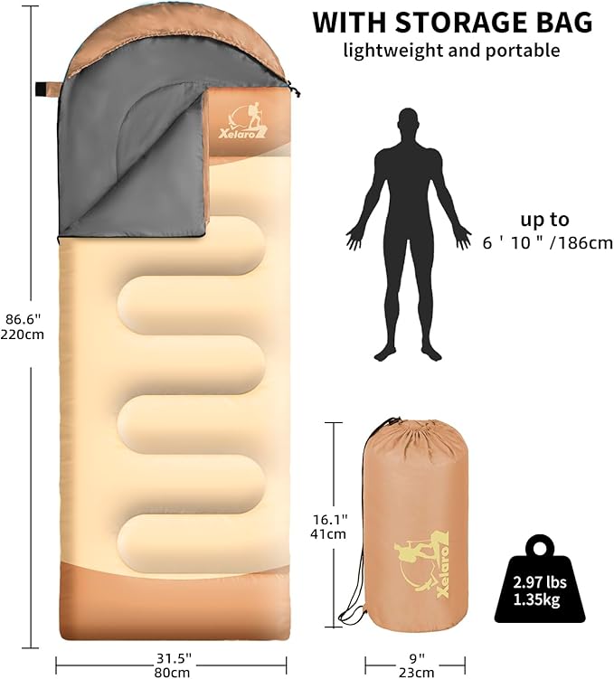 Xelaro 3-Season Lightweight Camping Sleeping Bag | Adults & Kids