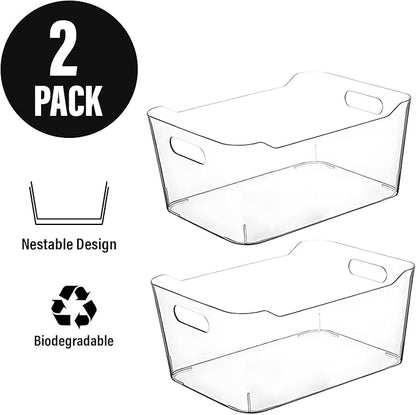 Clear Extra Large Plastic Storage Bins, Pantry Organizers and Storage Containers Fridge Organizer Bins for Organizing Home, Kitchen Organization Under Sink Bathroom Refrigerator Freezer Laundry Room