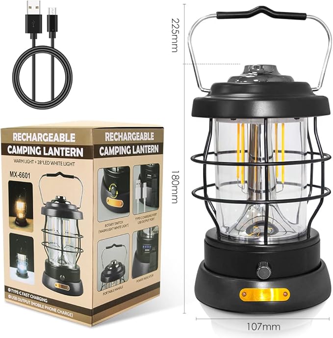 UniqueFire Retro Camping Lantern Rechargeable 1500LM 2 Modes Dimmable,Portable Electric Hurricane Lamp Hands-Free Flashlight,5000 mA High Capacity Battery LED Lanterns for Power Outages Indoor