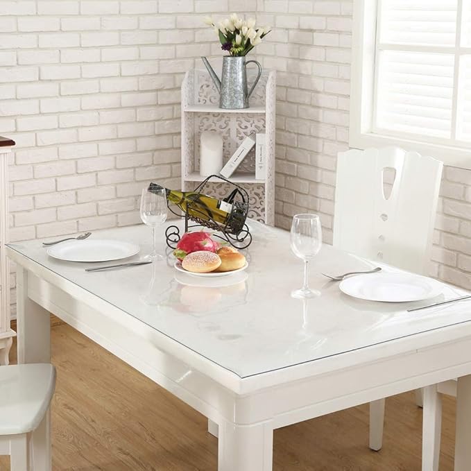 NECAUX Custom Multi-Size 1.5mm Thick Clear PVC Table Cover Protector - 42 x 100 Inch Kitchen Wood Grain Vinyl Table Cover Rectangular Table Pad for Dining Room Table/Meeting Table