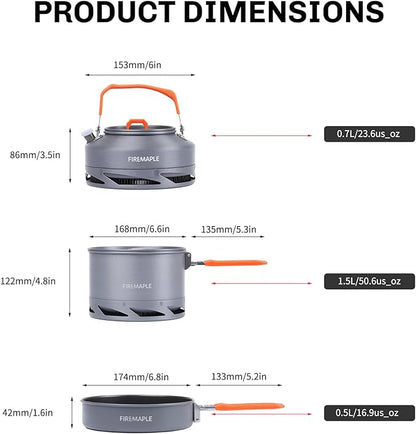 Fire-Maple Feast 4 Piece Camping Cookware Cookware Cookware Kit Outdoor Cookware Set with Pots, Kettle, Saucepans and Spatula for Hiking Fishing Picnic