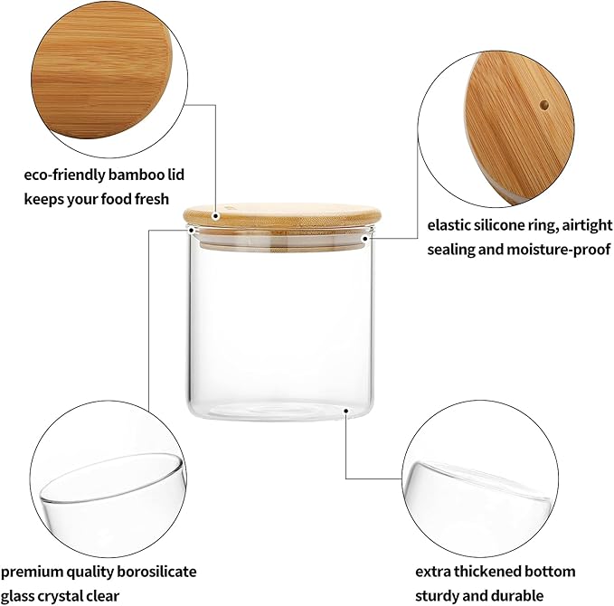 SIXAQUAE Glass Food Storage Containers Jar Seal Bamboo Lids 2 Packs 1200ml Airtight Canister Organization Sets Stackable