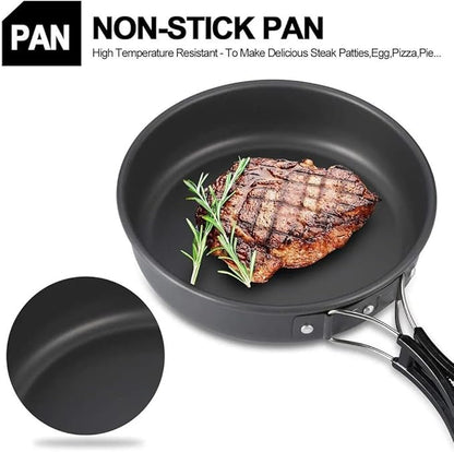 Camping Cookware Set Aluminum Nonstick Portable Outdoor Tableware Kettle Pot Cookset Cooking Pan Bowl for Hiking BBQ Picnic