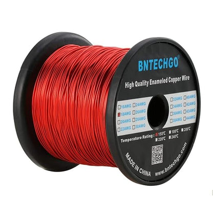 BNTECHGO 18 AWG Magnet Wire - Enameled Copper Wire - Enameled Magnet Winding Wire - 5 lb - 0.0393" Diameter 1 Spool Coil Red Temperature Rating 155℃ Widely Used for Transformers Inductors