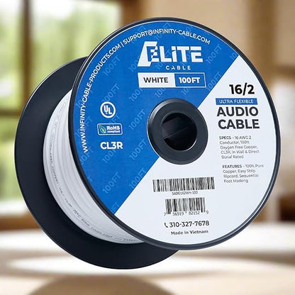 Elite 16/2 Speaker Wire 100ft, UL Listed,