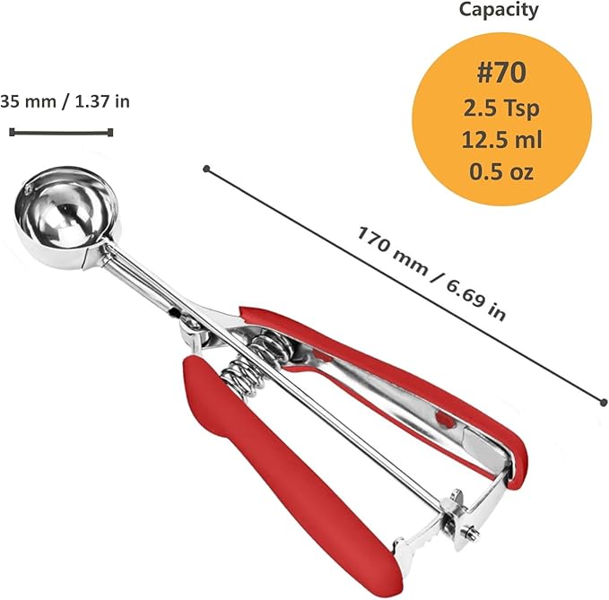 Cookie Scoop, Ice Cream Scoop, 0.8Tbsp/2.5tsp/12.5ml/0.5oz Cookie Scoops for Baking, 18/8 Stainless Steel Cookie Scooper for Baking, Cookie Dough Scoop, Ice Cream Scooper with Trigger Release(Red)
