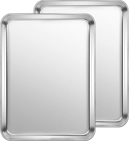Small Baking Sheet of 2, CEKEE Stainless Steel Baking Pan Tray Cookie Sheet