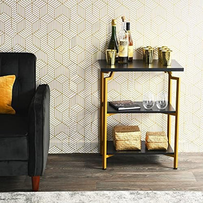 Household Essentials Crown Black Oak Grain Bookshelf with Gold Iron