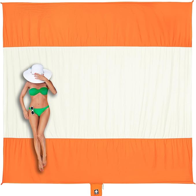 WEKAPO Beach Blanket Sandproof Waterproof, Extra Large Beach Mat, Oversized & Compact Sand Free Mat Quick Drying, Lightweight & Durable with Stakes & Corner Pockets